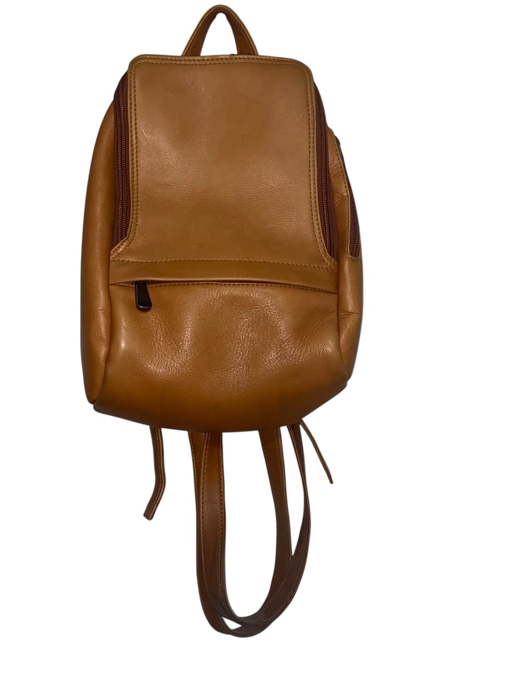 LeDonne Bag U Zip Backpack LD-9112 Carmel Brown Leather Pockets Boho Travel Y2K